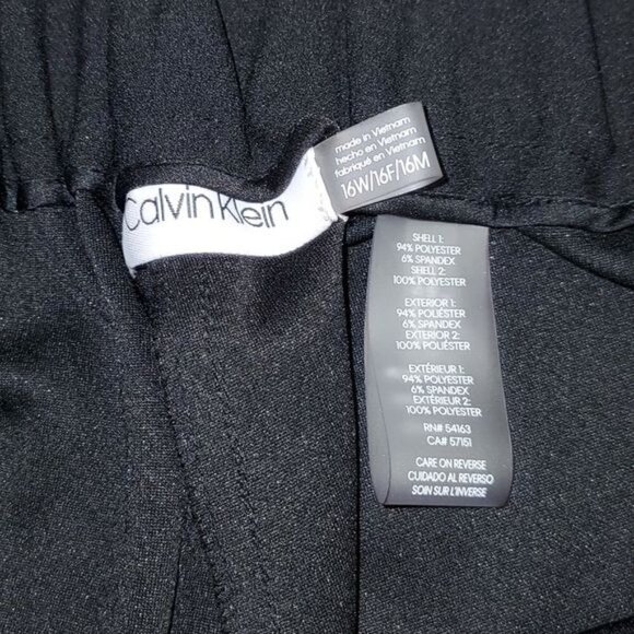 Calvin Klein Black Trimmed‎ Satin High Rise Elastic Pocketed Sz 16W Pants - Picture 8 of 12
